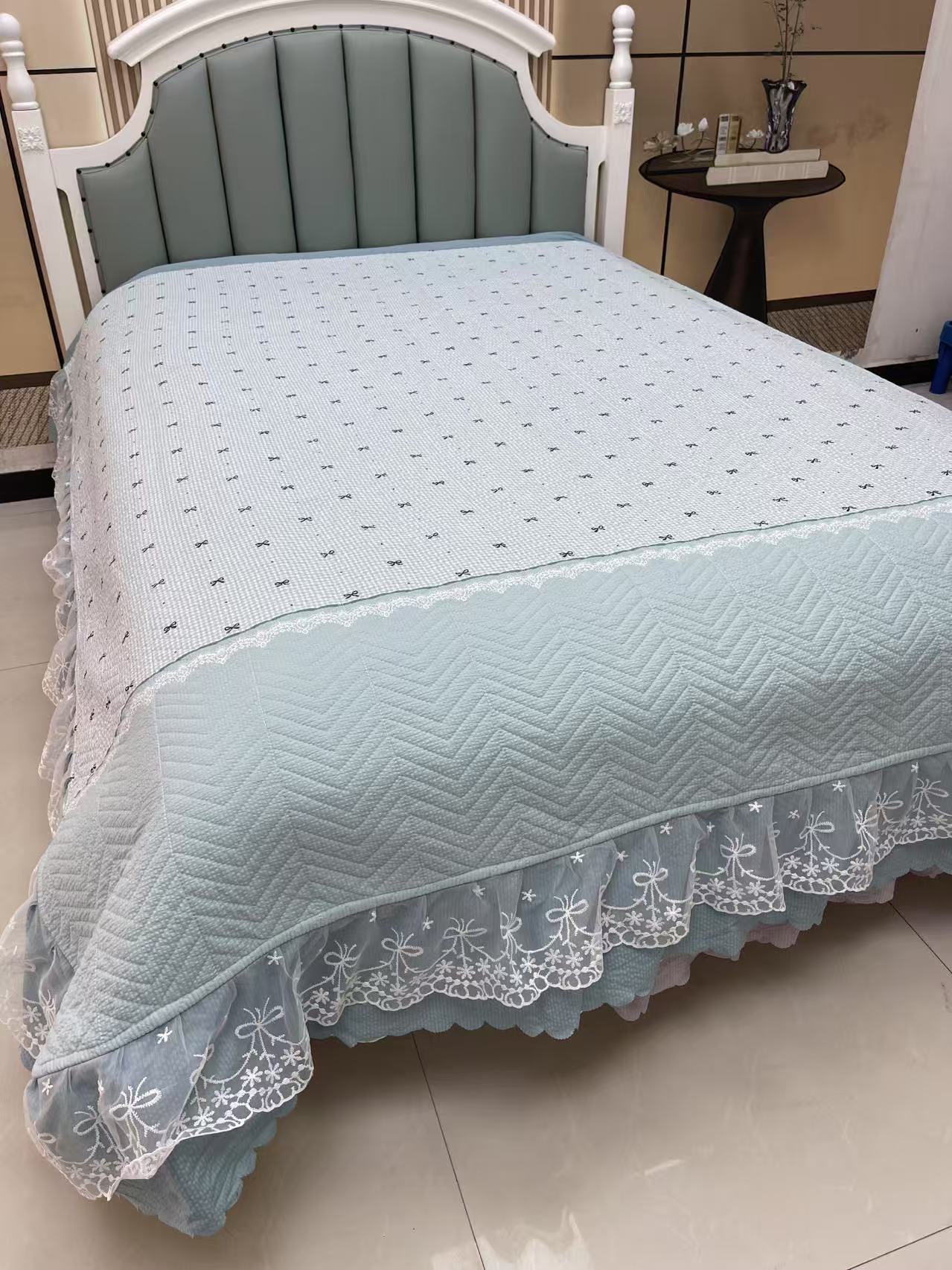 高端泡泡棉床盖加厚夹棉床裙透气亲肤绗缝可机洗榻榻米床单