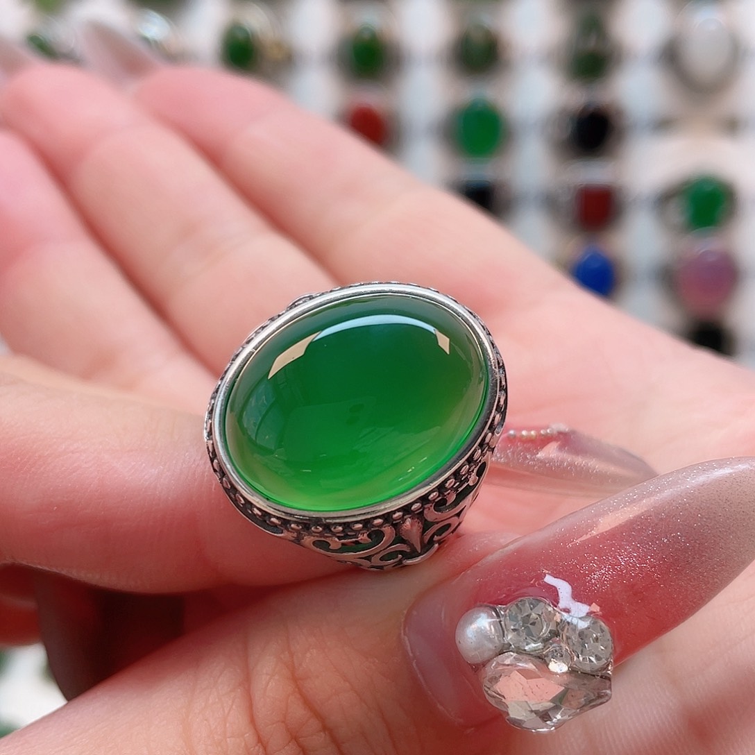 玛瑙/玉髓戒指银S925镶嵌随*