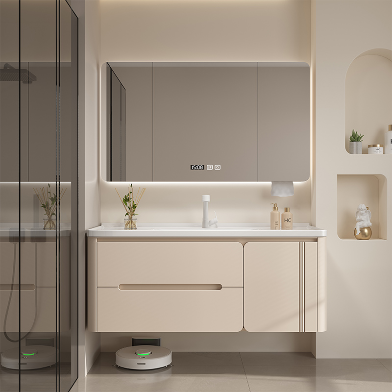 全橡木烤漆浴室柜陶瓷一体盆卫生间洗漱台洗手盆洗脸盆卫浴柜组合