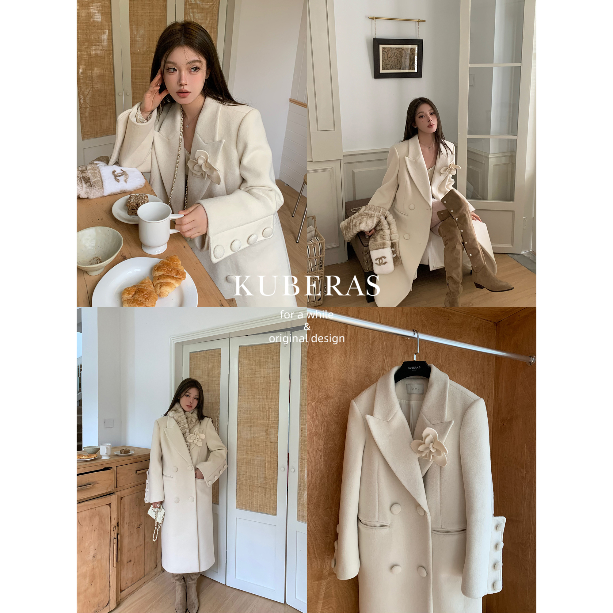 KUBERAS 加厚西装宽松中长过膝毛呢大衣呢子外套
