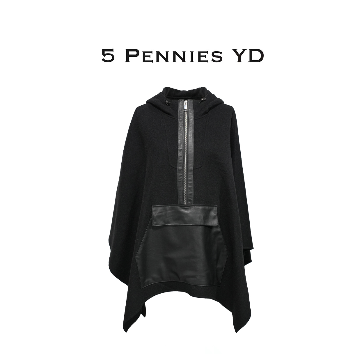 5 PENNIES YD设计师款原创秋冬季宽松百搭黑色连帽外套5W1107049