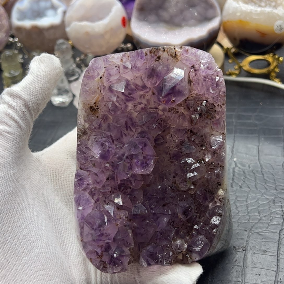 水晶未镶嵌珠宝半成品紫水大牙带钛摆件90