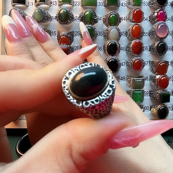 和田玉戒指银S925镶嵌