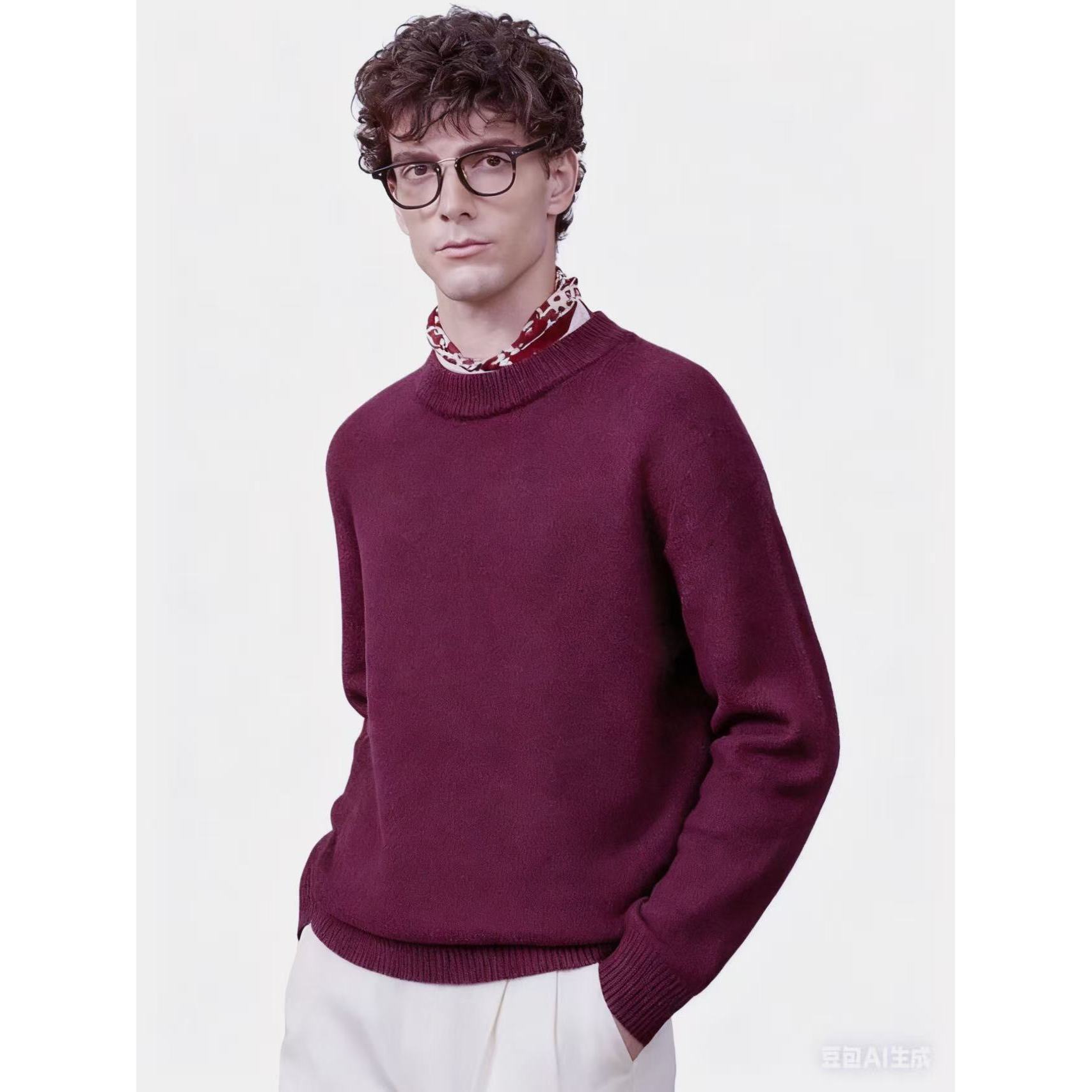 100%山羊绒圆领长袖通勤百搭男式羊绒衫25DAK1518