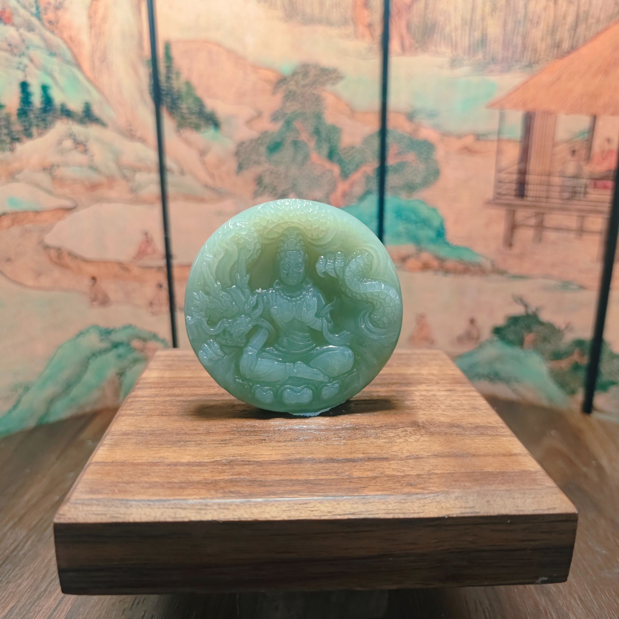 C和田玉御龙观音吊坠0071