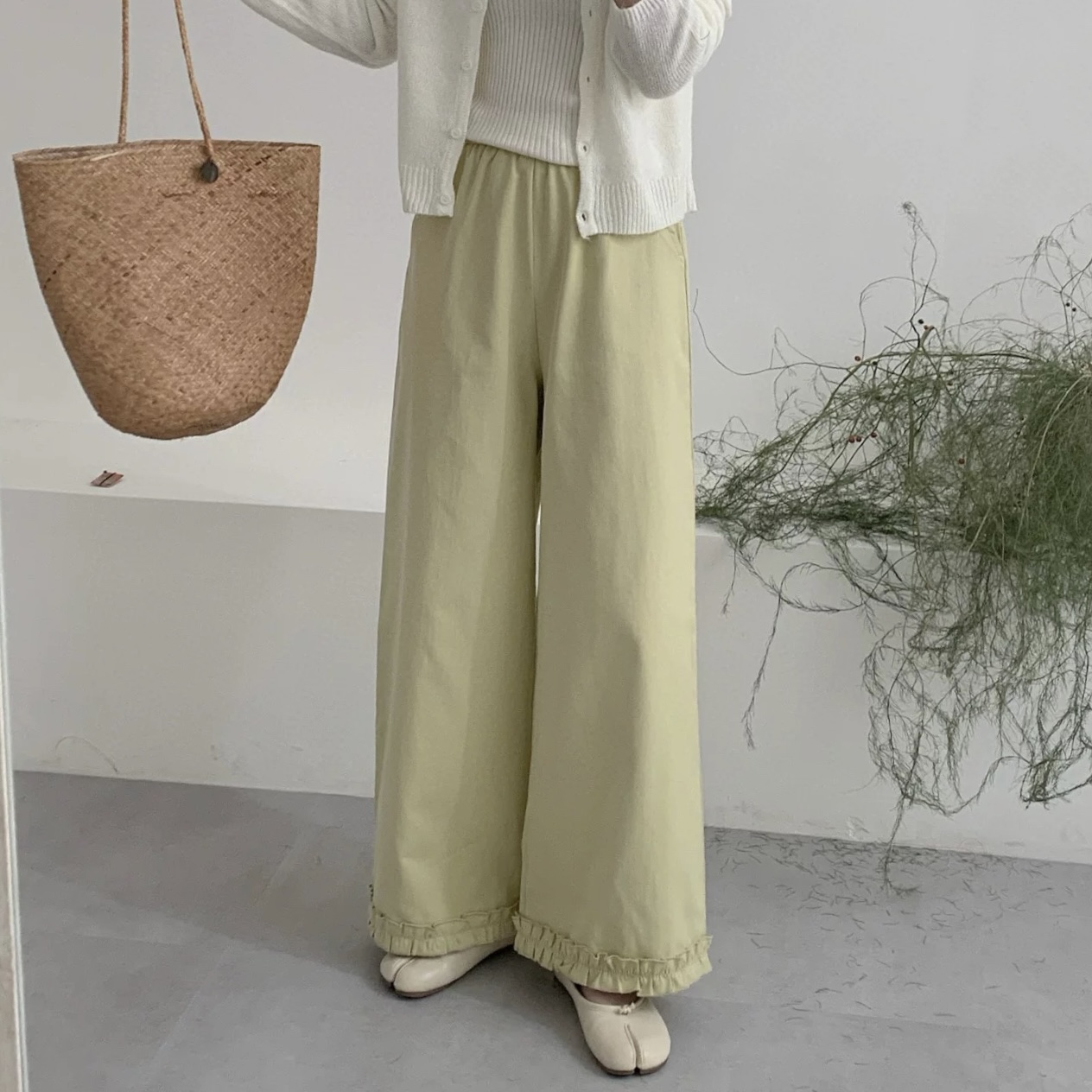 【木耳花边】韩版百搭小个子高腰九分直筒遮肉洋气宽松阔腿裤女夏