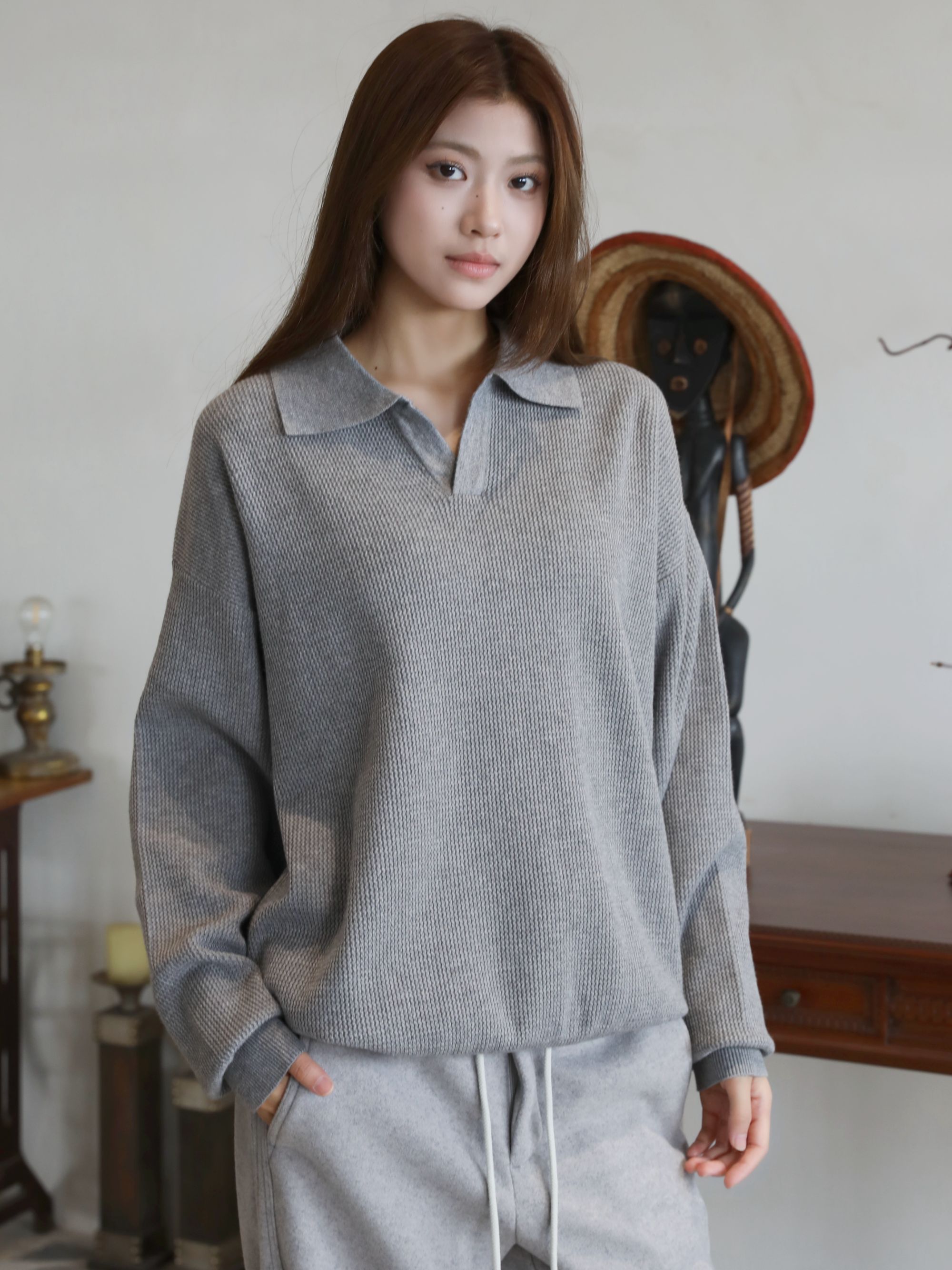 XBAI 常规款长款翻领秋冬季长袖针织毛衣常规不褪色修身型百搭