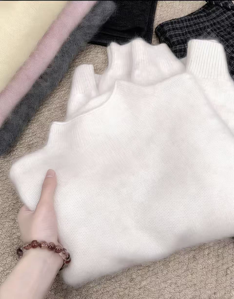 必入！大角羊拉绒！纯色半高领套头宽松长袖针织衫保暖厚毛衣 