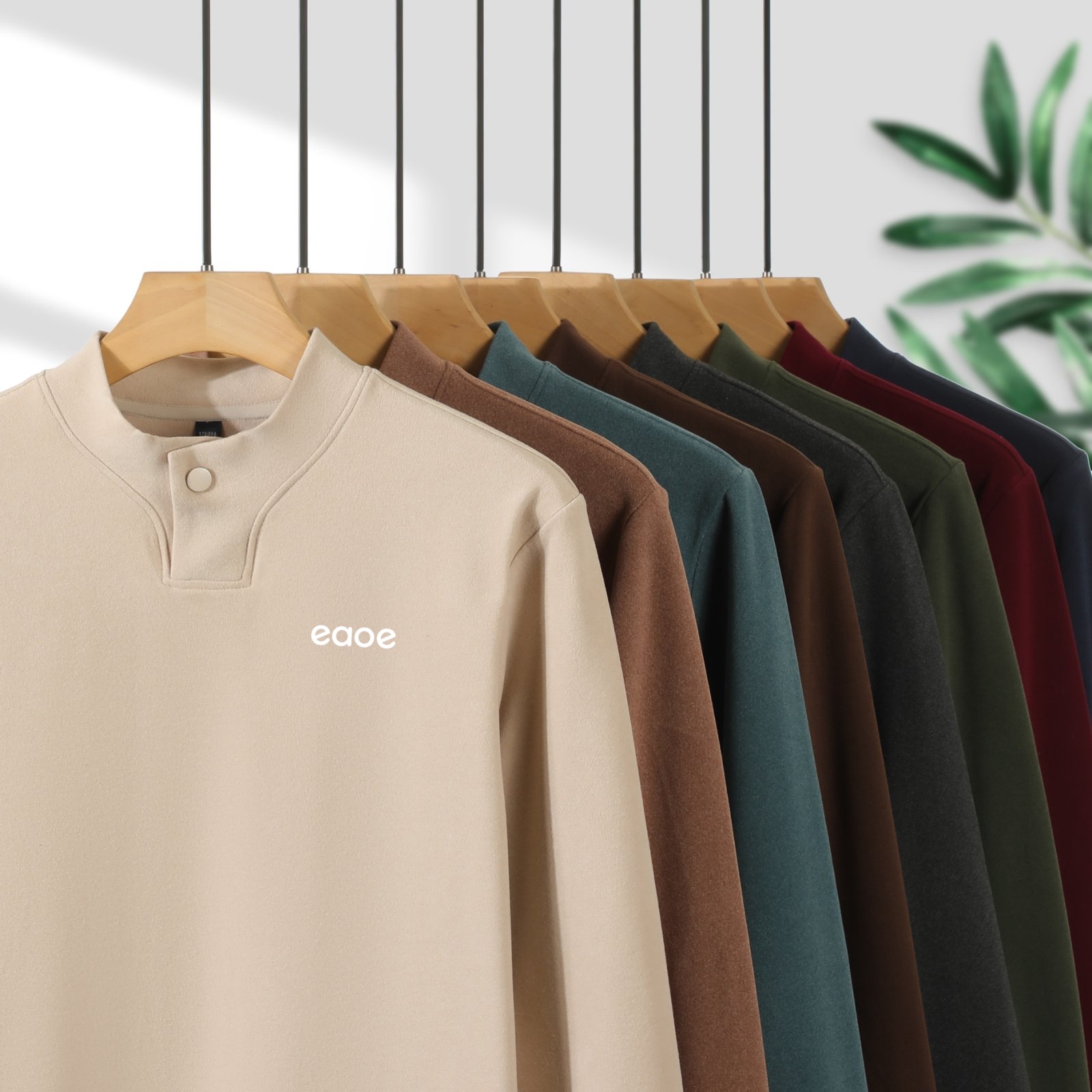 5087-EAOE 秋冬季双面阳离子德绒圆领纽扣长袖加绒运动卫衣