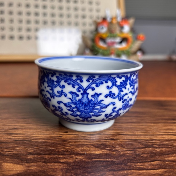 景德镇古法柴窑记石柴窑仿清缠枝莲炉式杯-容量110ml