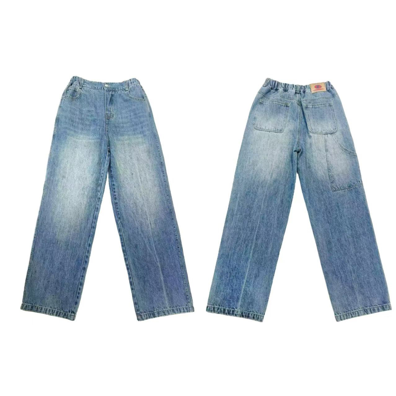 [MQ]蓝色水洗后侧口袋设计款直筒时尚休闲百搭牛仔裤（春日满满）
