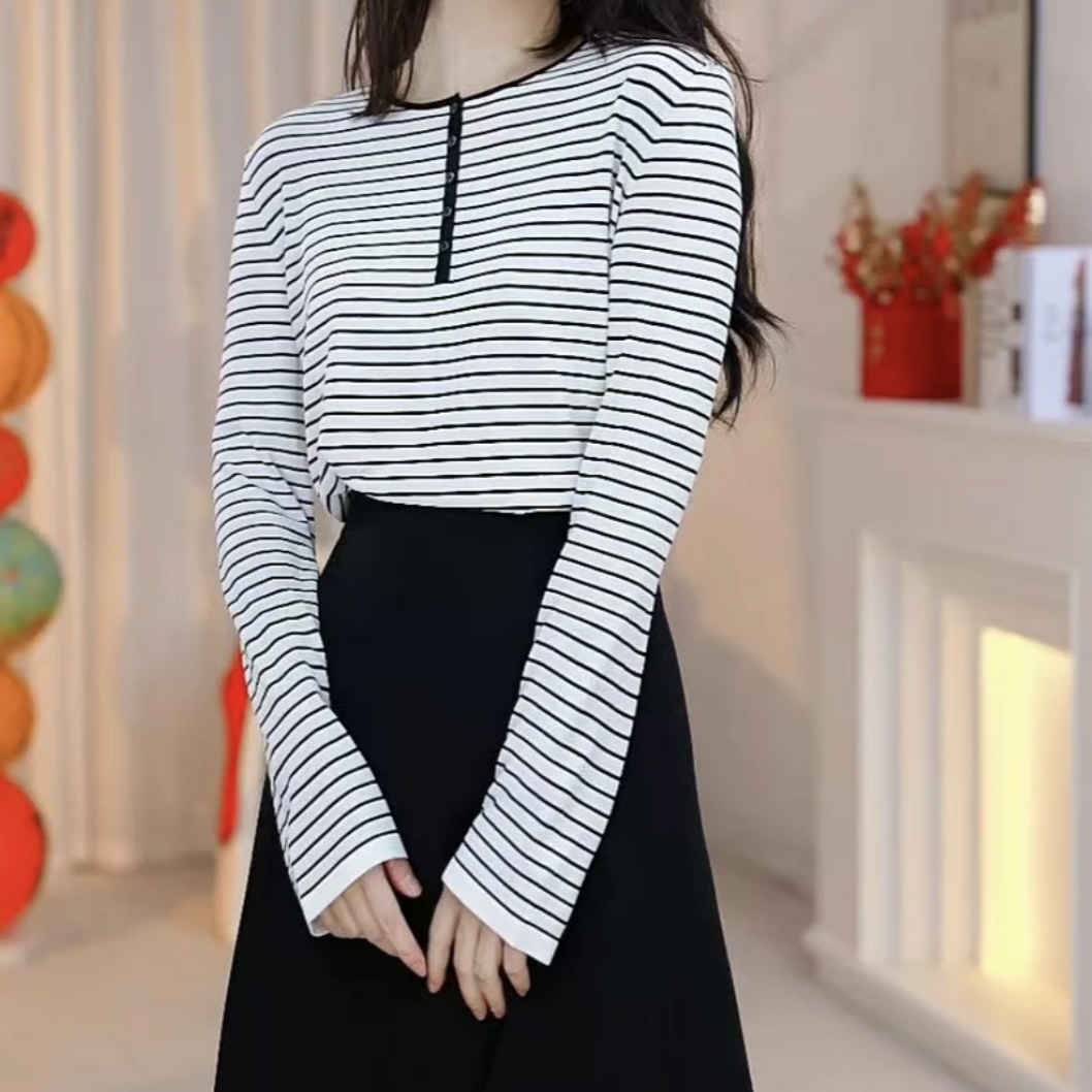 AMASS/阿玛施新款质感经典时尚百搭显瘦条纹针织T恤538043