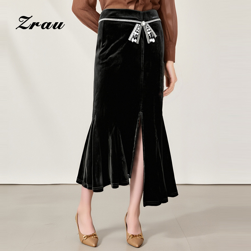 ZRAU时尚钉珠设计感半身裙秋冬鱼尾中长裙91180141701
