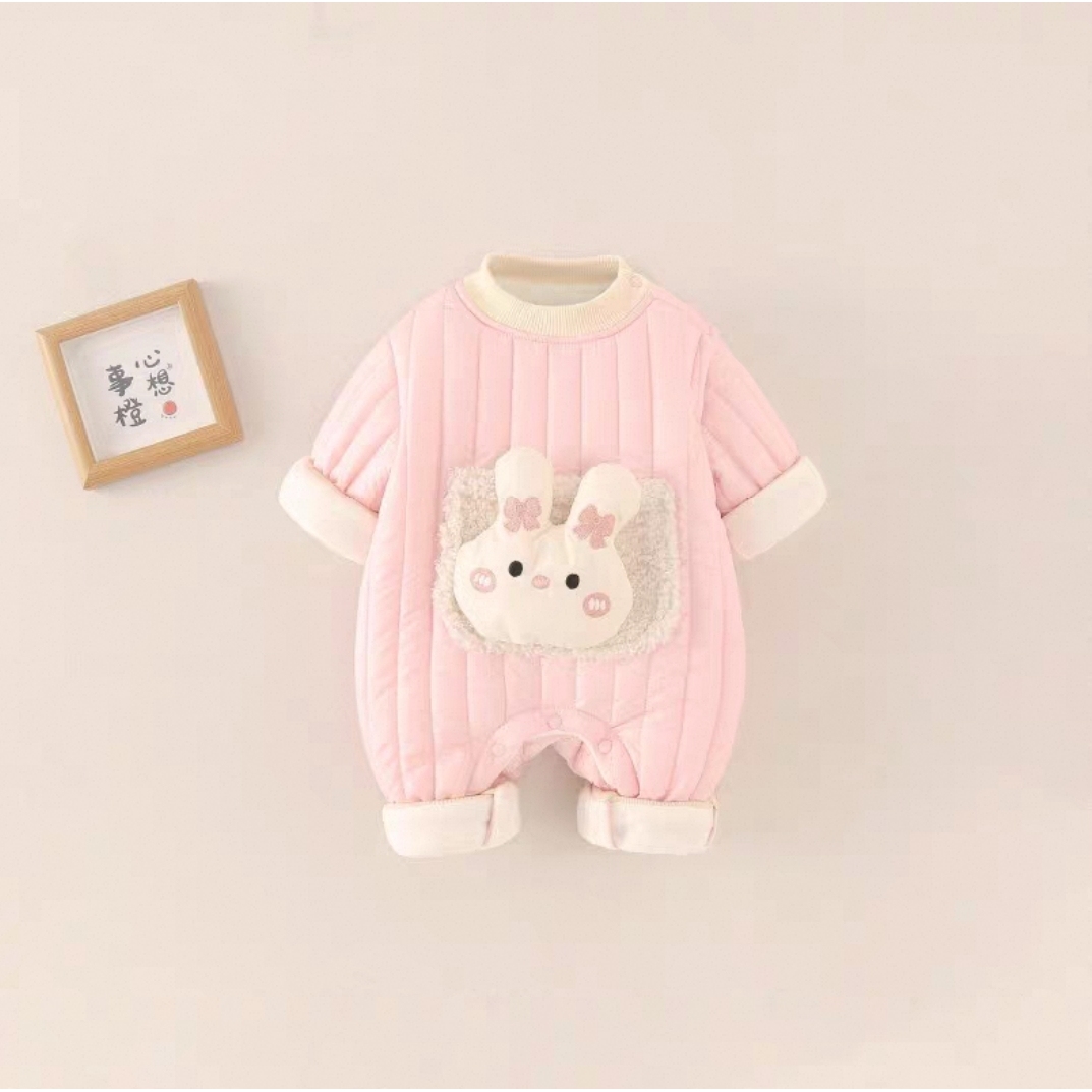 加棉可爱卡通婴儿哈衣爬服新生儿冬季外出棉服冬款棉衣宝宝连体衣