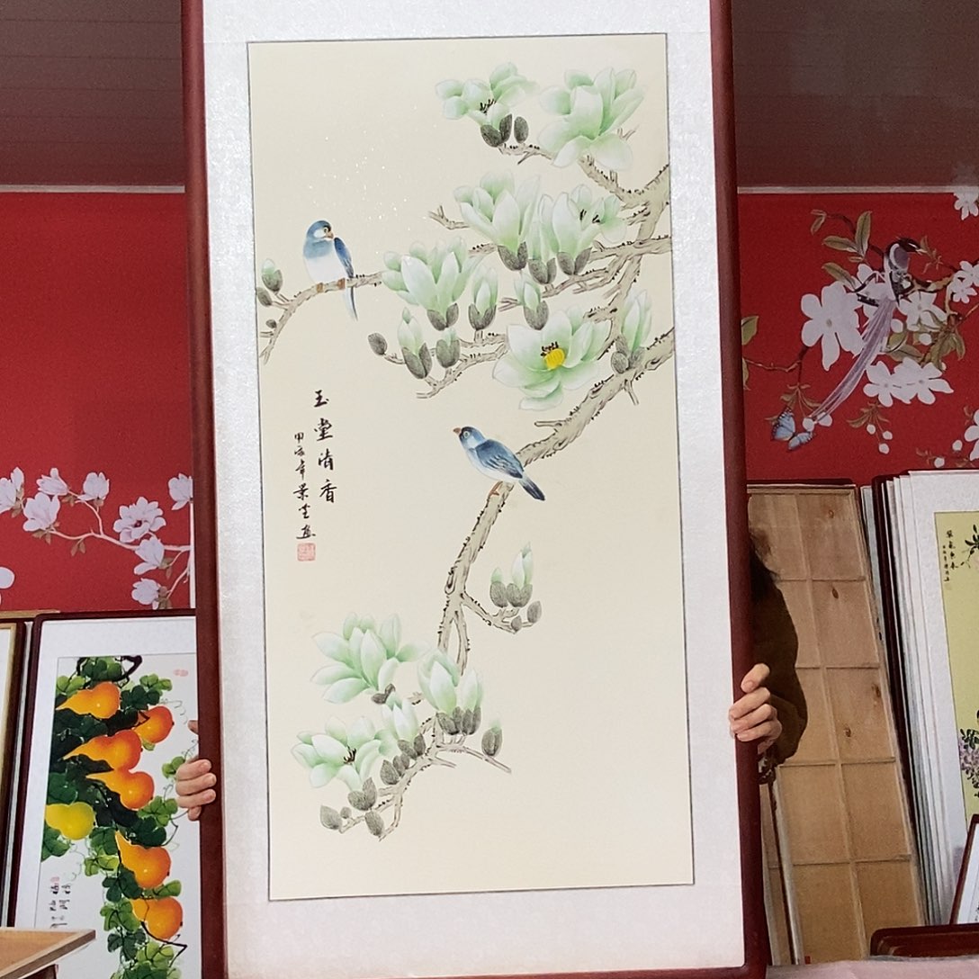 国画手写手绘带框包邮