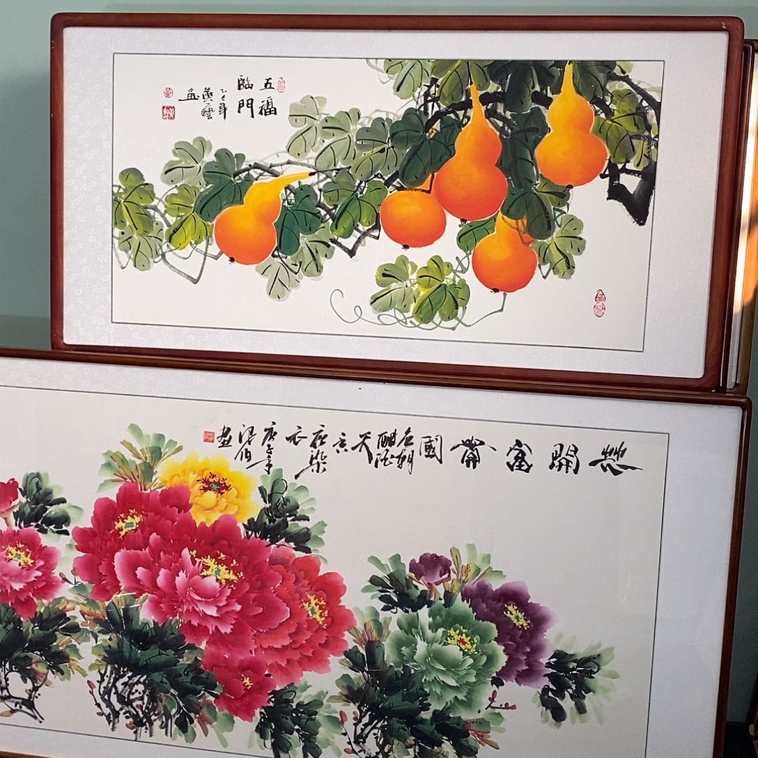 国画带框尺寸62✖️122五福临门厘米