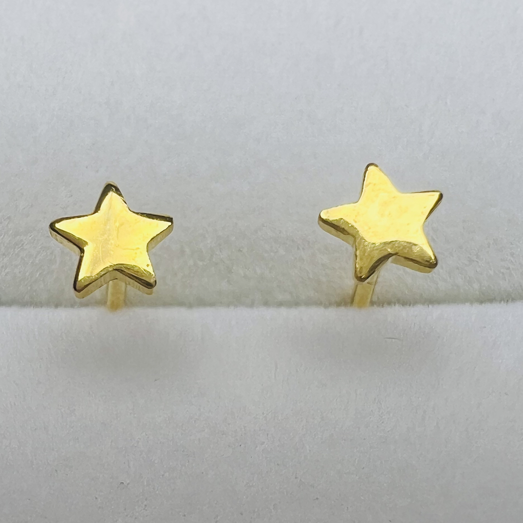 足金999 黄金耳钉耳饰 亮面星星养耳洞专用款