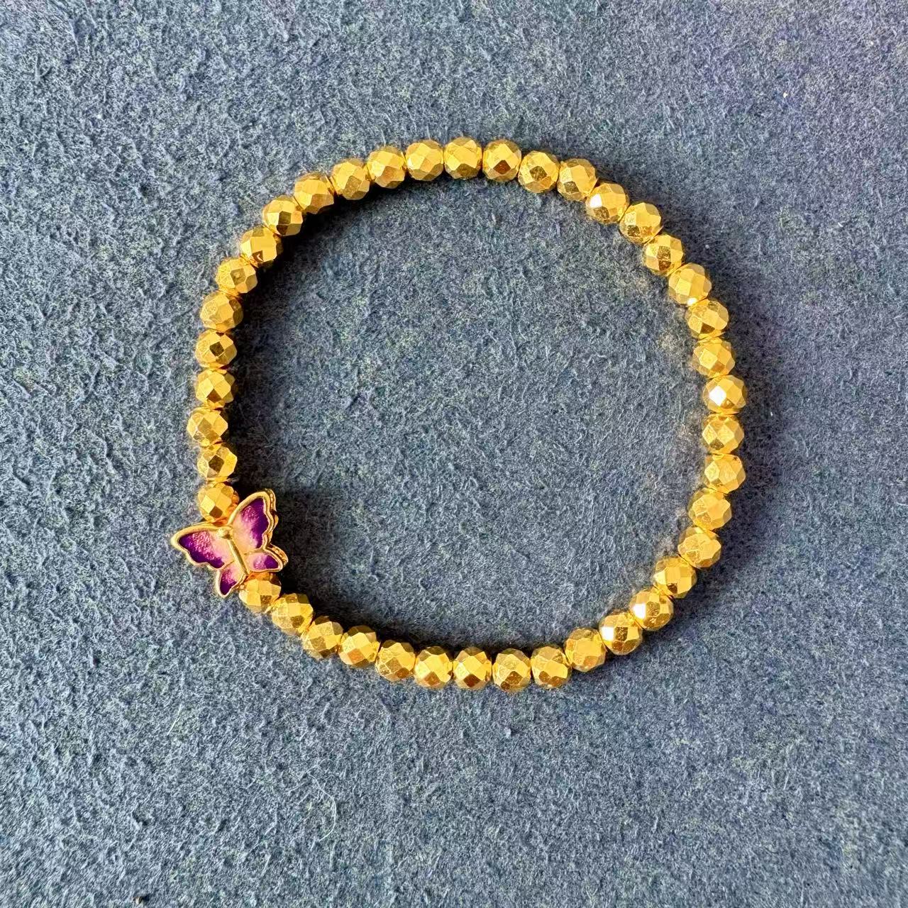 足金999【蝴蝶蹦迪】珐琅气质古法黄金轻奢精美礼物百搭女士手串