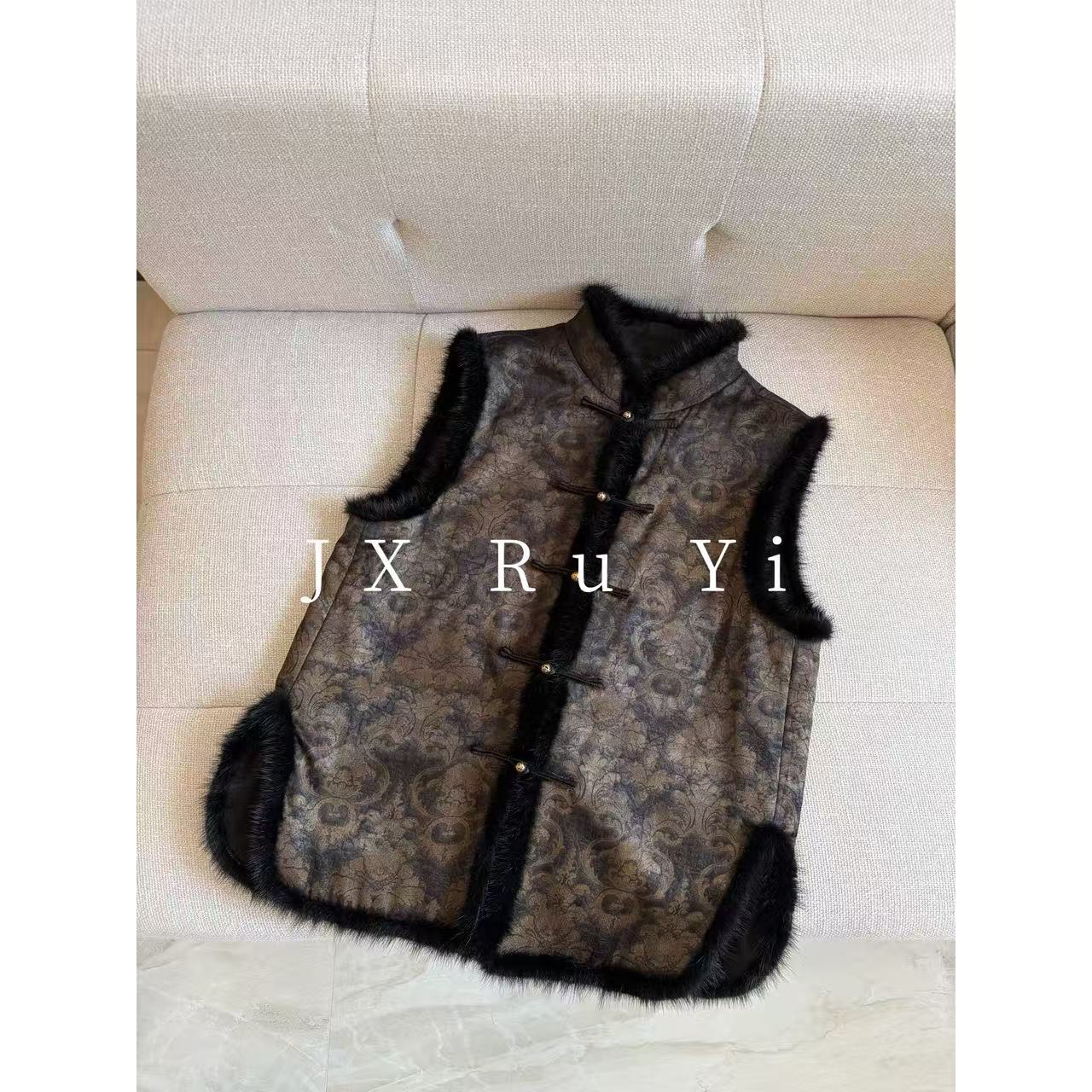 B【芸翘】新中式复古气质新中式提花显瘦立提时尚中中款双面双穿马