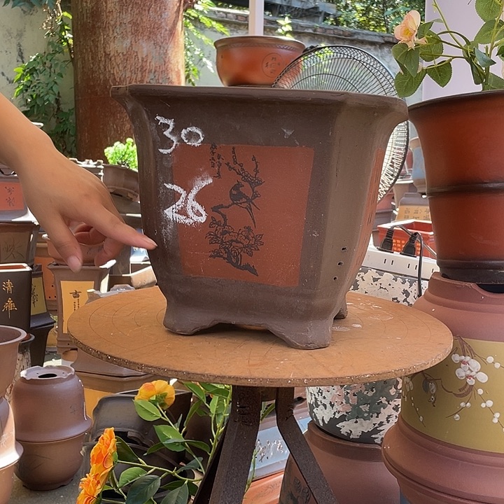 30红切角四方花盆紫砂花盆