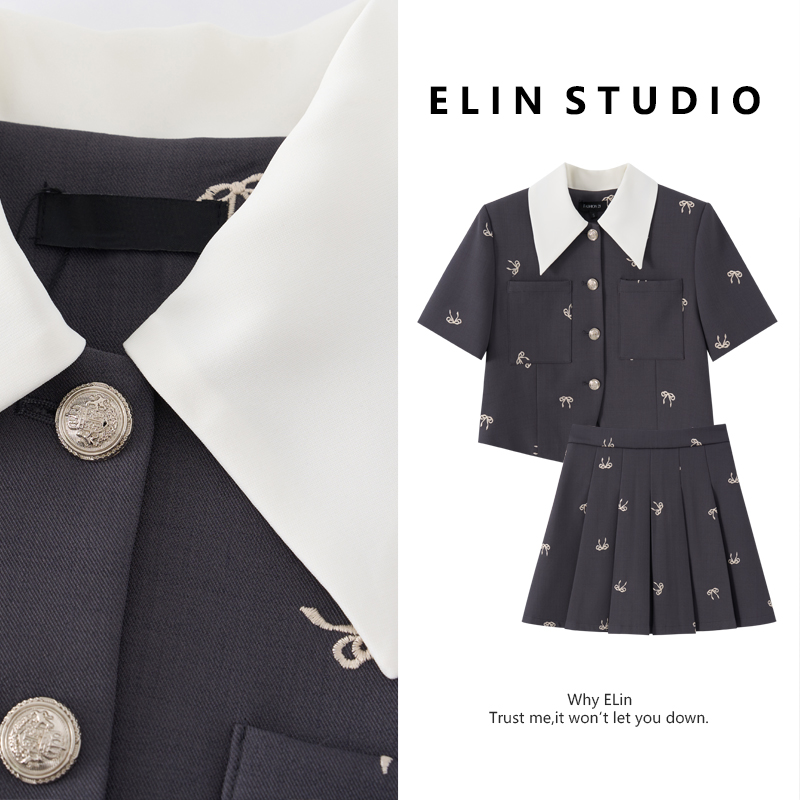 ELIN/预售【巴黎迷雾】夏新款气质显瘦百搭轻奢洋气时尚套装#LT869