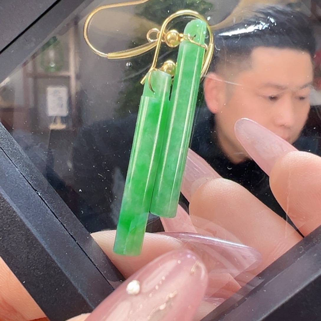 翡翠耳饰18K金镶嵌耳环16