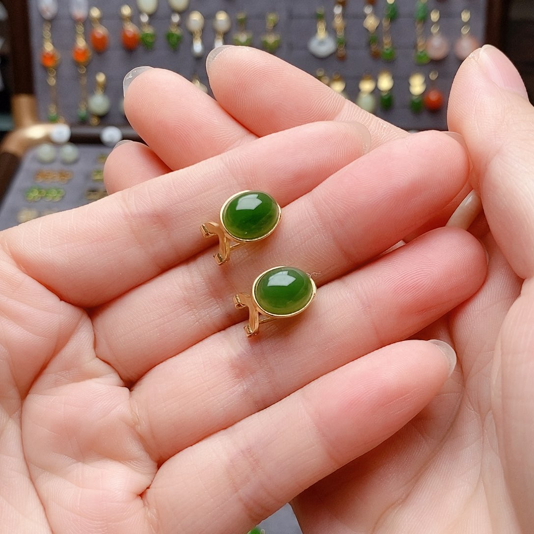 银S925镶嵌和田玉耳饰