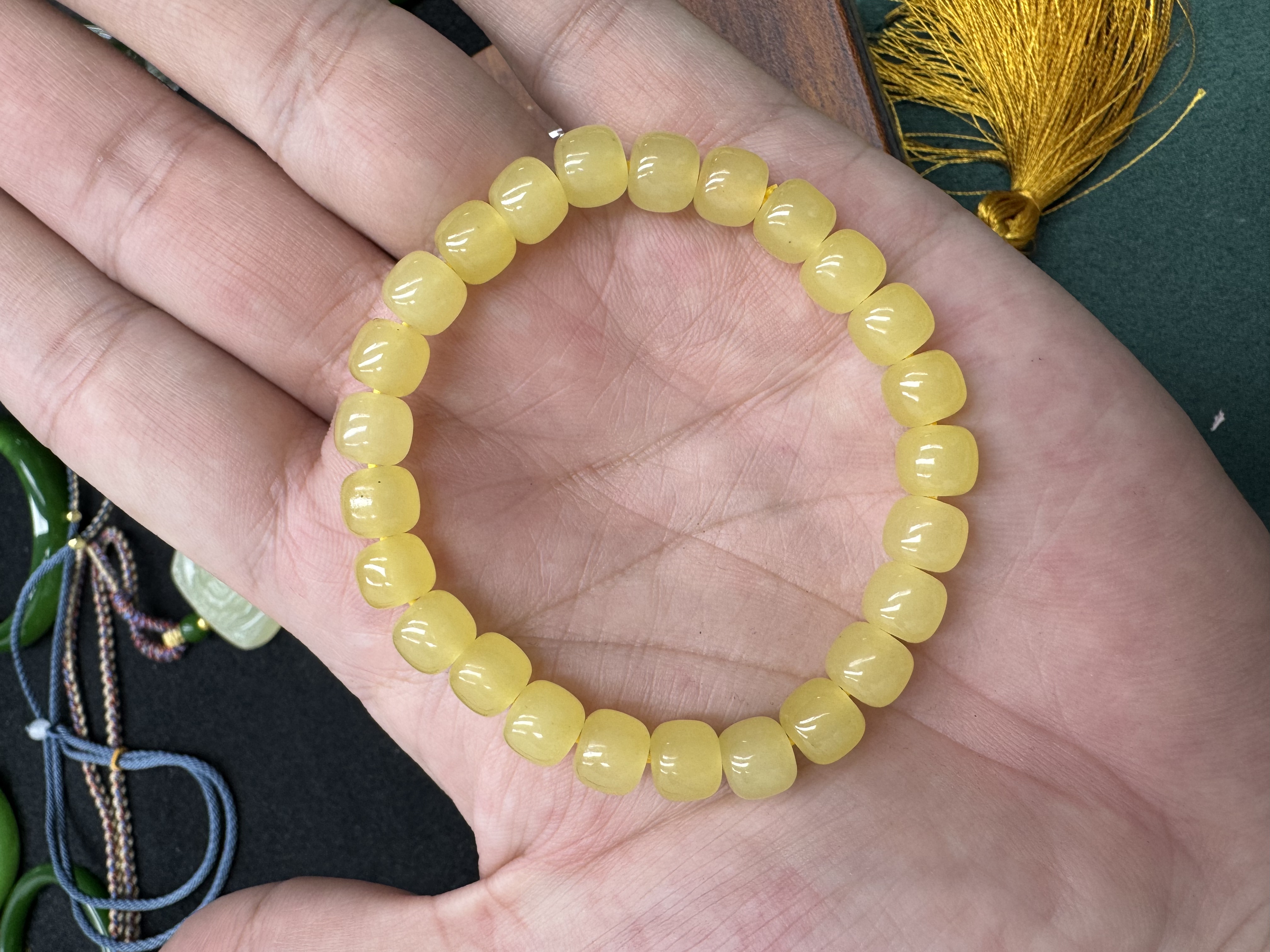 1063若羌青黄口冰黄料手链8+-天然发货多样性发货
