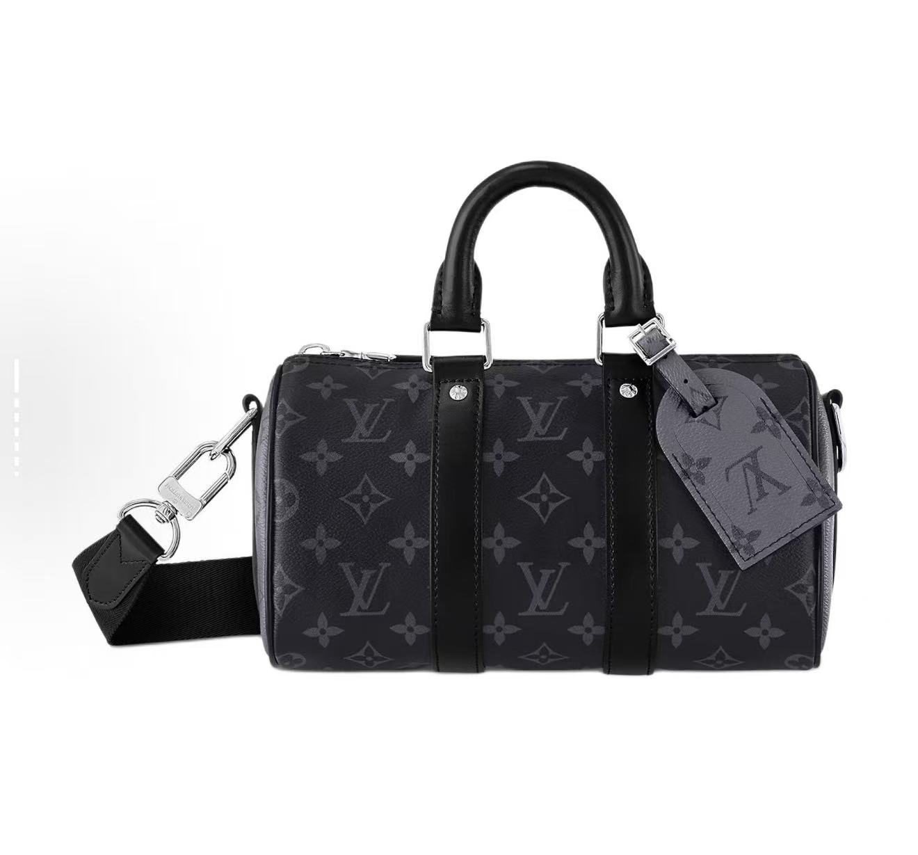 未使用 LouisVuitton/路易威登 经典keepall25黑老花满印斜挎包