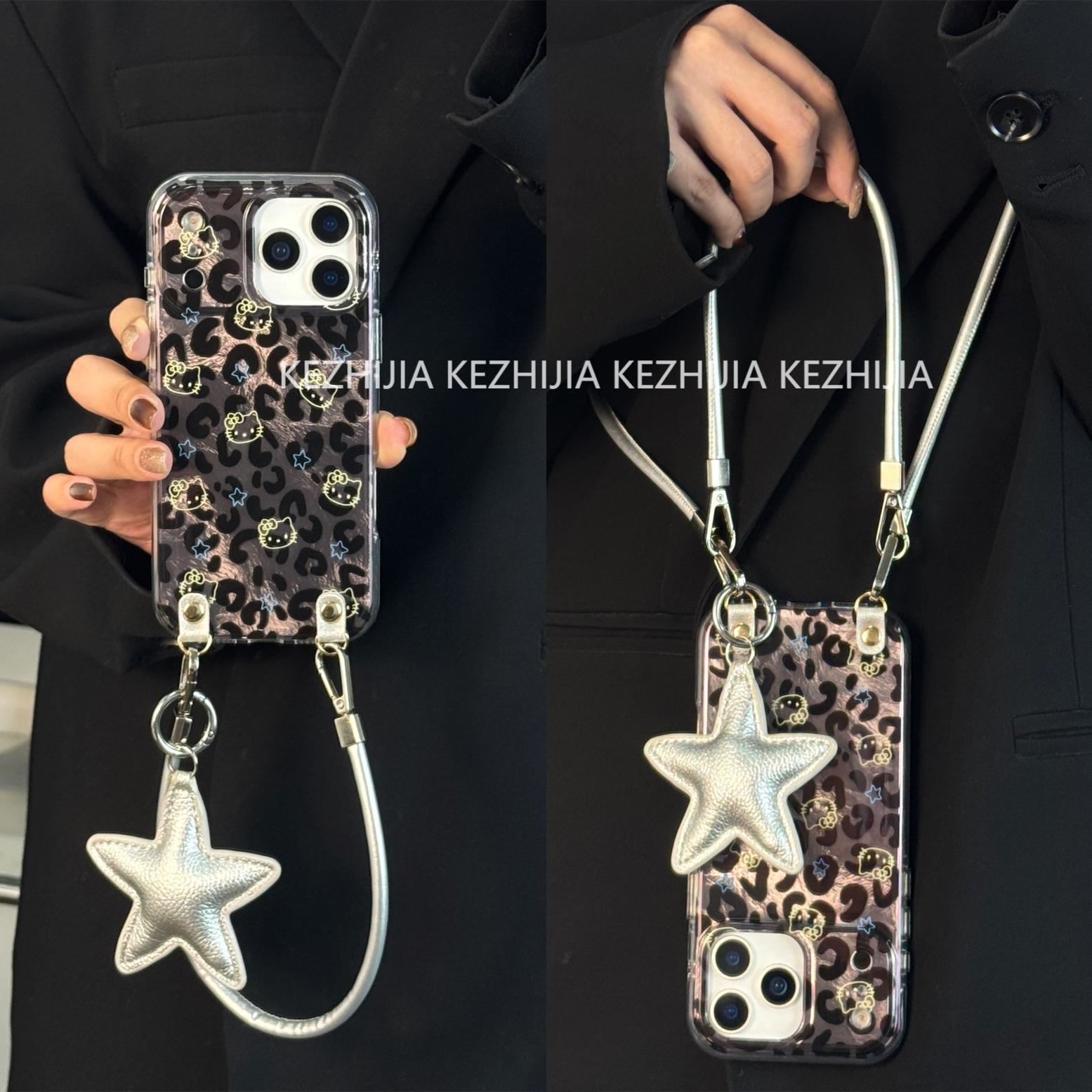 【壳之】高级黑银豹纹线条KT脸适用苹果17/16/15/14Promax/13手机壳