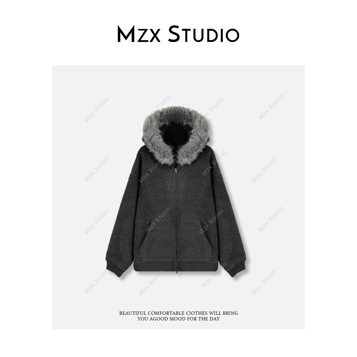 【MZX STUDIO】“高克重”摇粒绒加厚毛领连帽外套WT11561-P