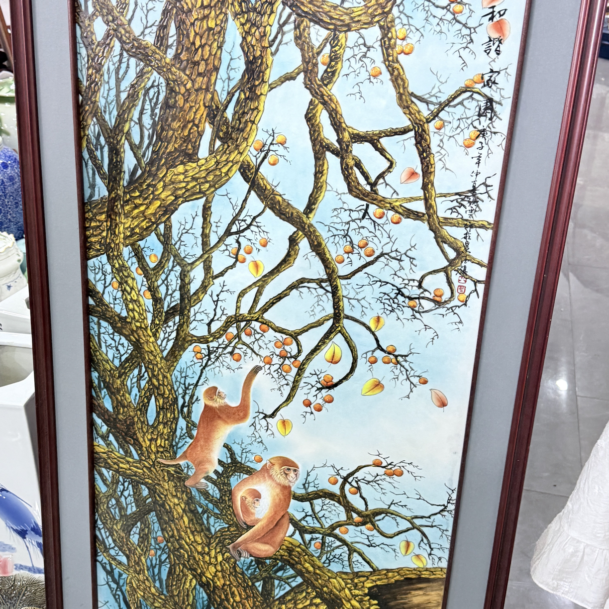 手绘瓷板猴子手工