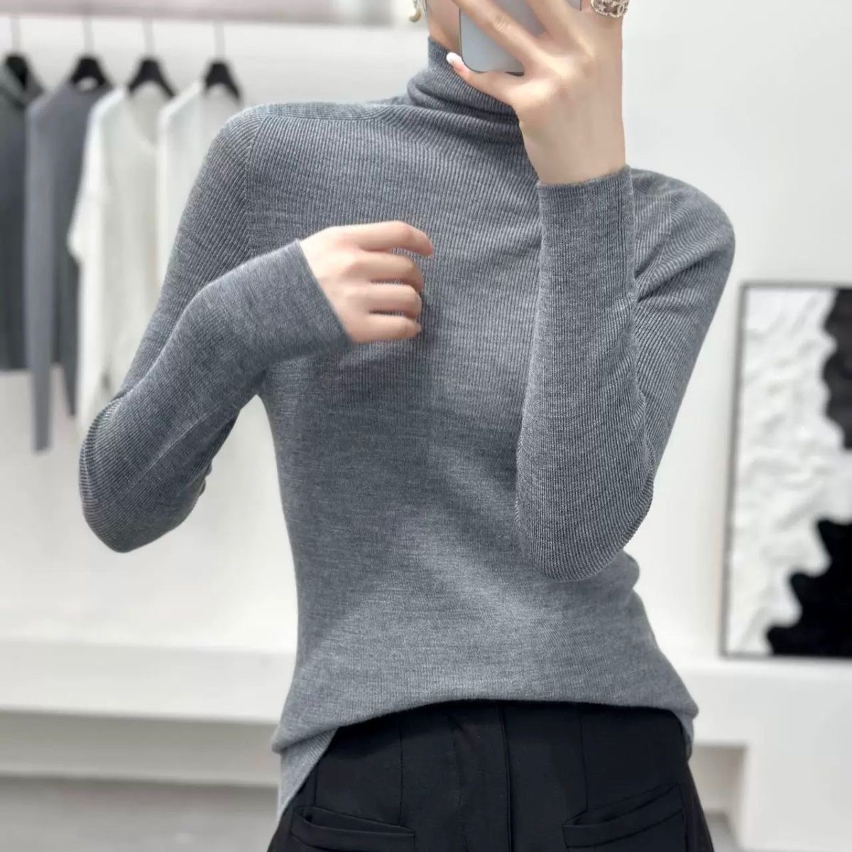 【硬货】5255世贸商场明星同款新款杨子纱半高领打底毛衣女
