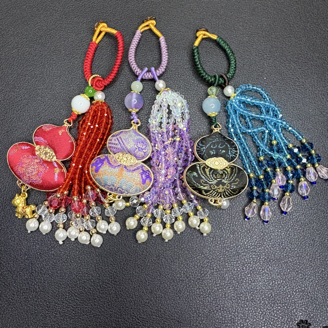 非金属布艺吊坠 宋锦双面葫芦流苏万能扣包挂车挂钥匙挂手机挂