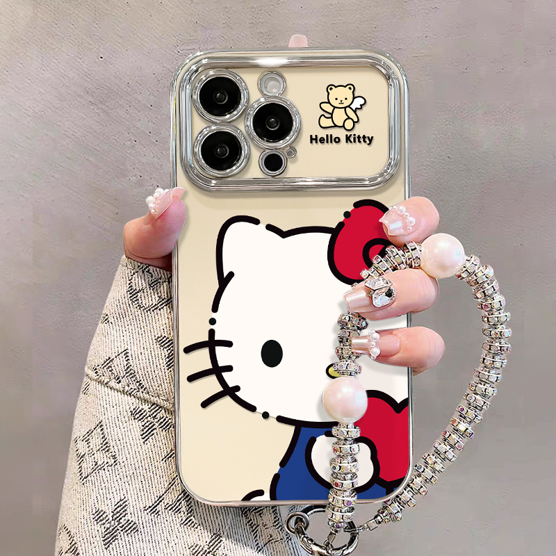 抱爱心KT适用苹果15华为vivo/oppo小米iPhone16pro电镀视窗手机壳