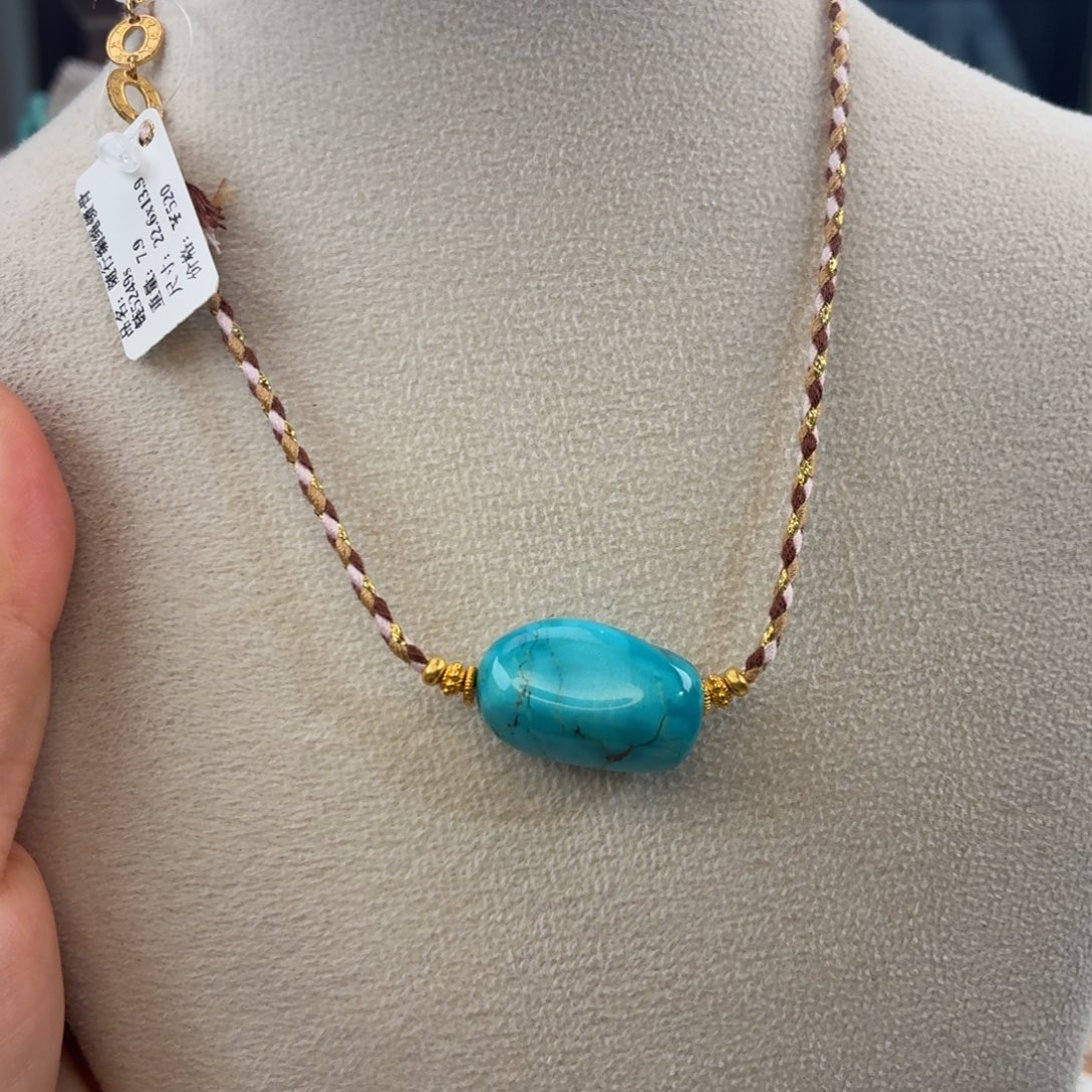 绿松石银S925镀金镶嵌颈饰