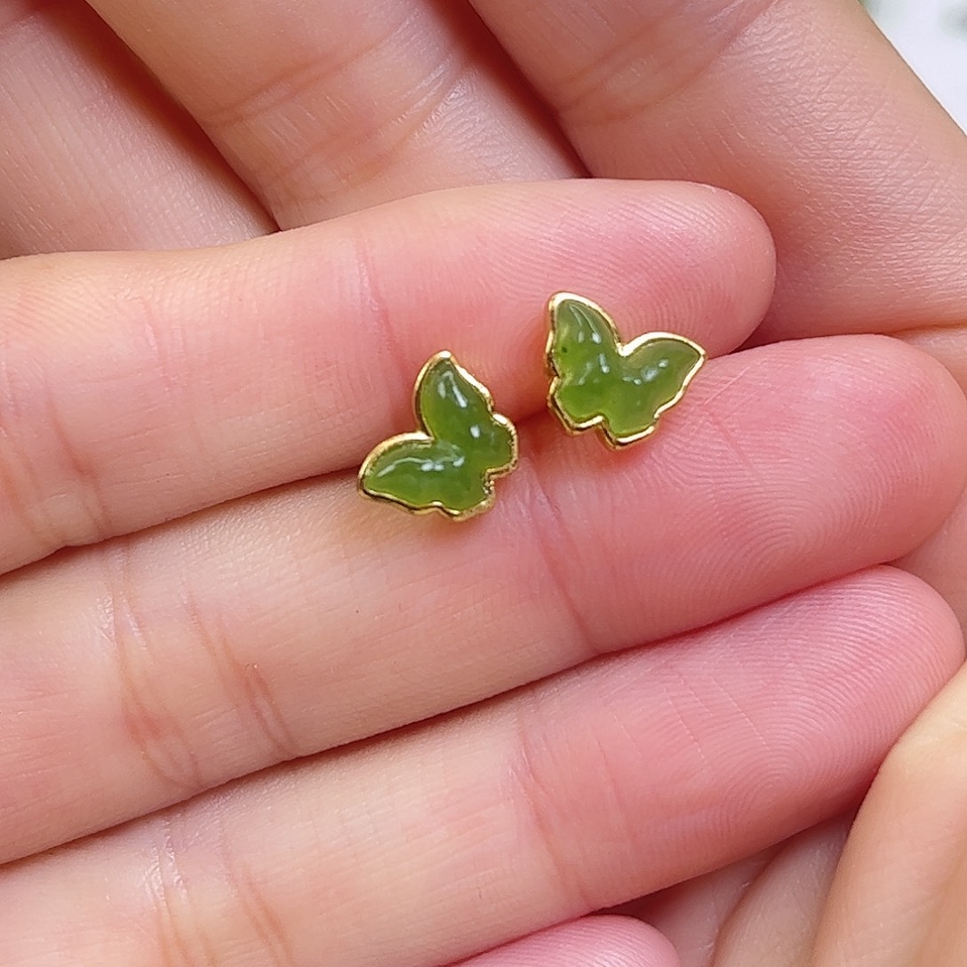 和田玉银S925镶嵌耳饰