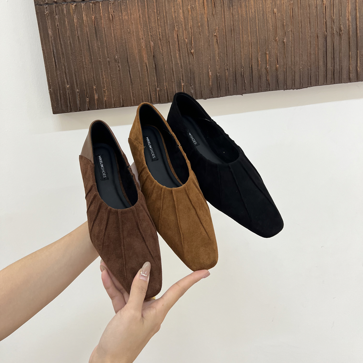 1818-1增高褶皱方头套脚浅口单鞋瓢鞋新款绒面一脚蹬软底女鞋