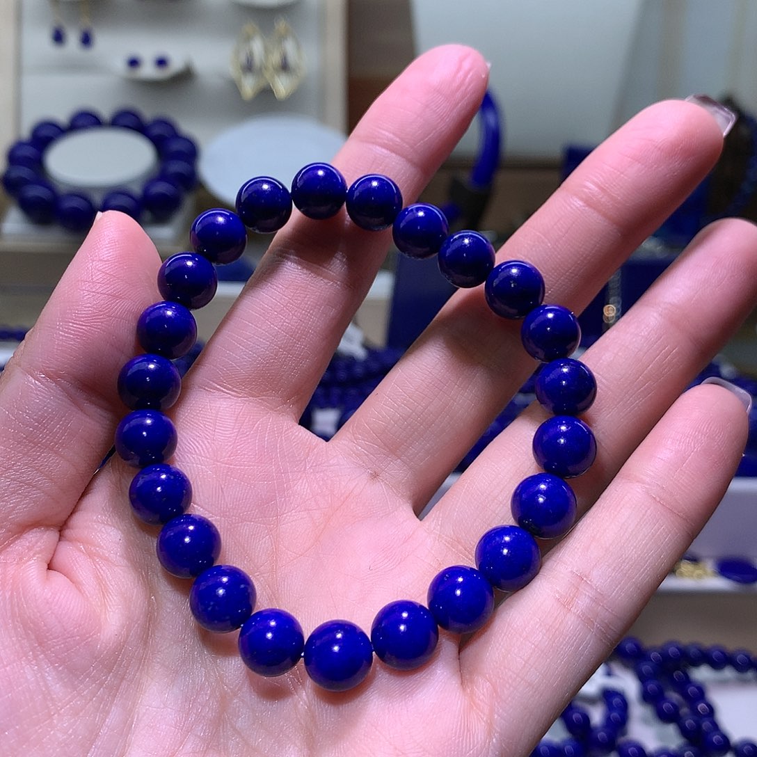 青金石未镶嵌天然原矿圆珠手串8m