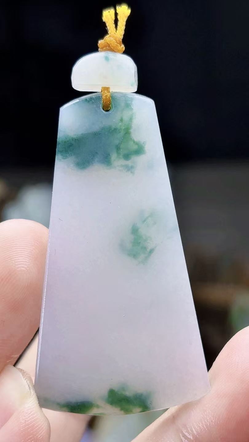 天然缅甸翡翠冰胶飘花无事牌毛货买断需抛光尺寸50-27-5.5