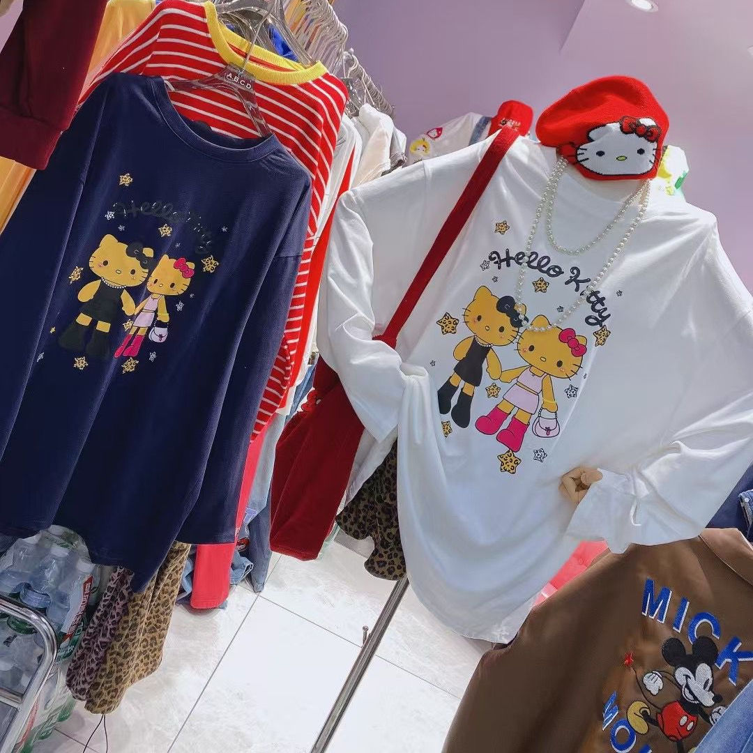 小太阳2025秋季新品卡通KITTY猫印花宽松减龄T