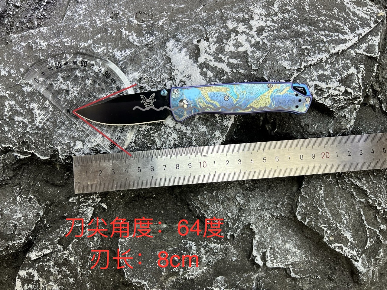 蝴蝶535钛合金手柄浮雕工艺 户外露营多功能折刀
