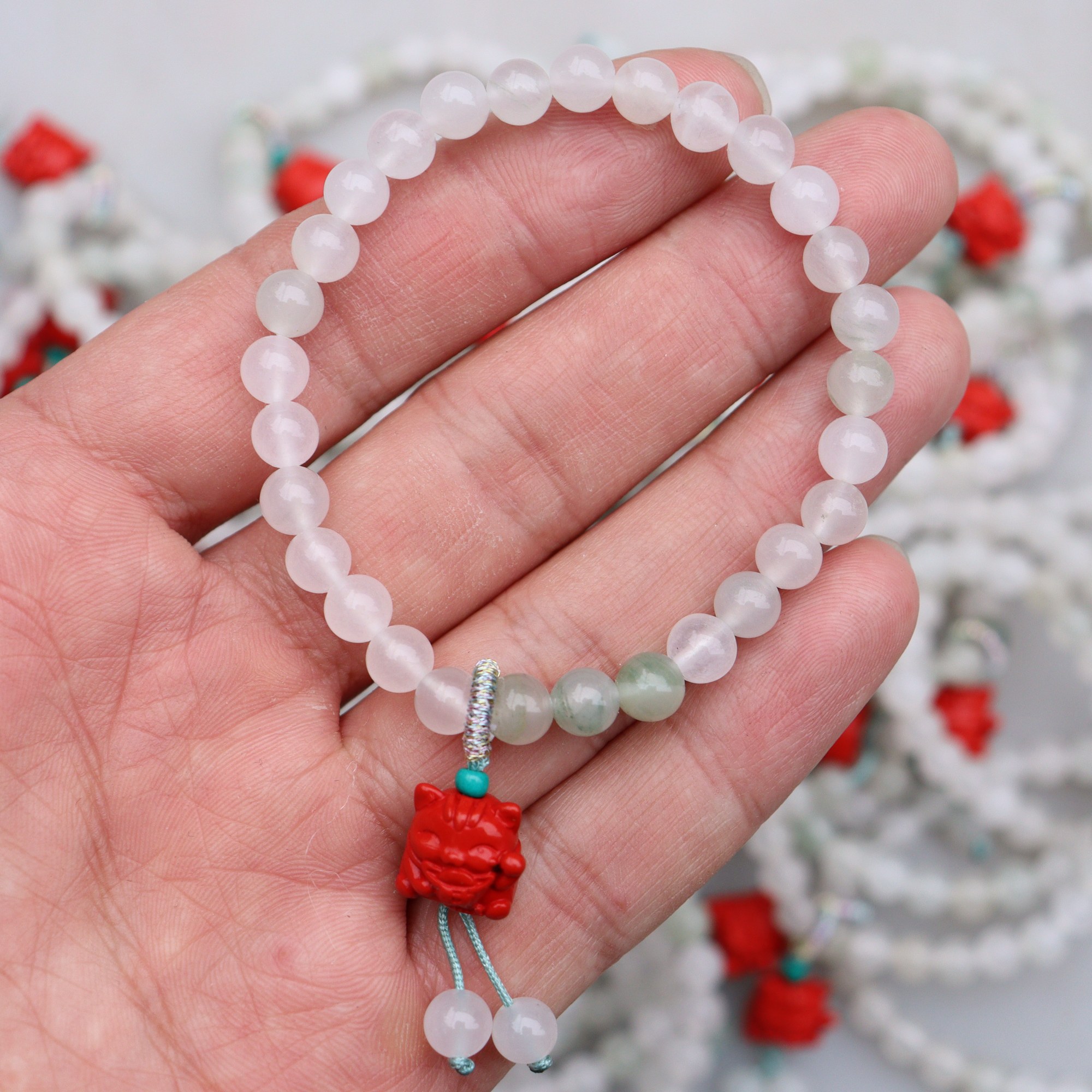 天山翠朱砂招财猫手串 百搭经典端庄典雅古风