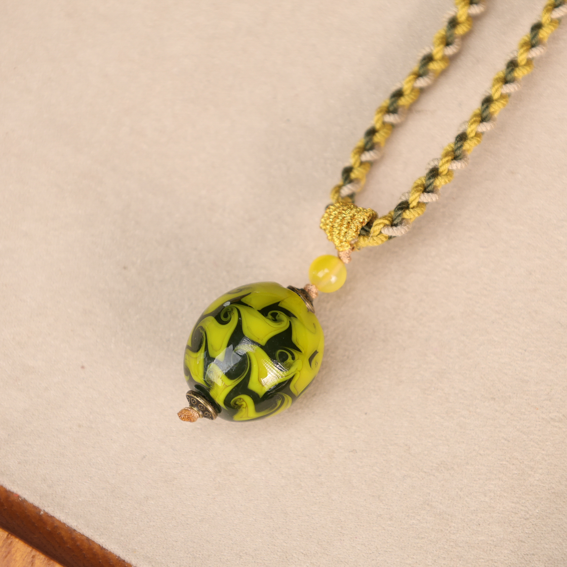 合金仿珍珠项链 LZ5019 旋涡黄色老珠子单颗珠绳编项链 合集