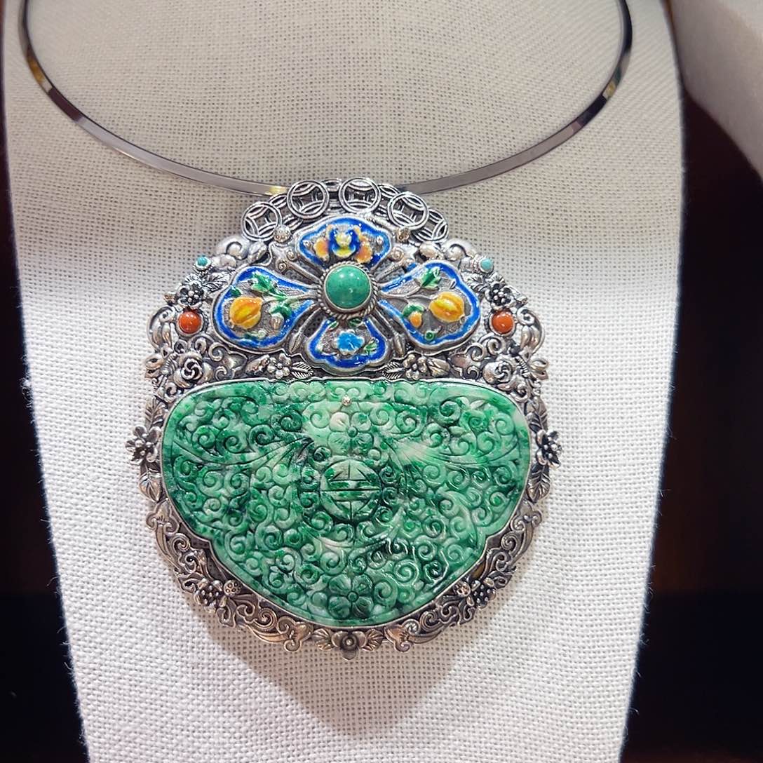 翡翠银S925镶嵌吊坠吊坠