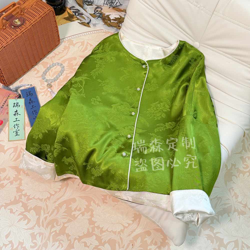 1078 秋冬国风喜上枝头圆领外套上衣-胸围108-衣长57