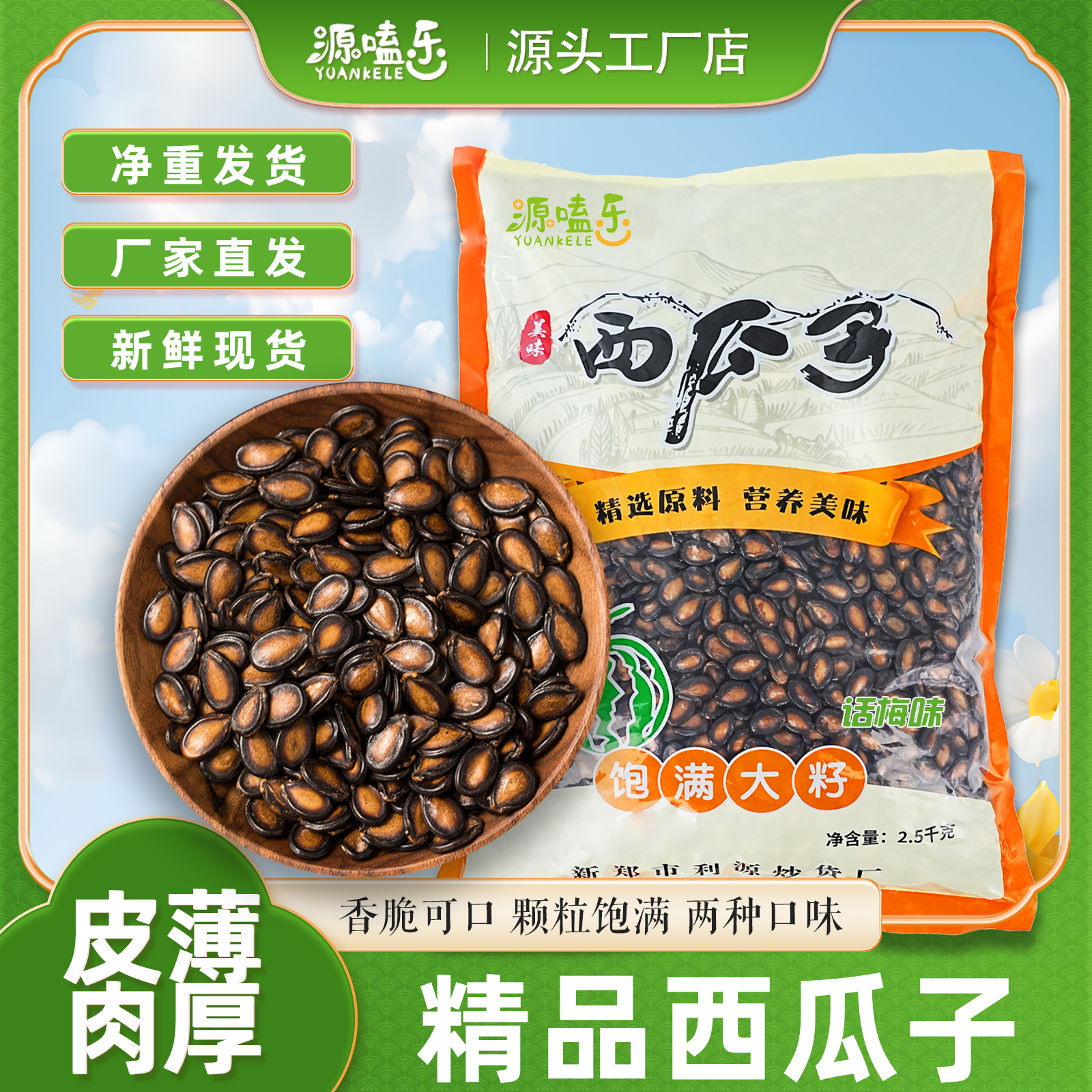 源嗑乐新货大片西瓜子五香味话梅味黑瓜子坚果炒货零食散装批发