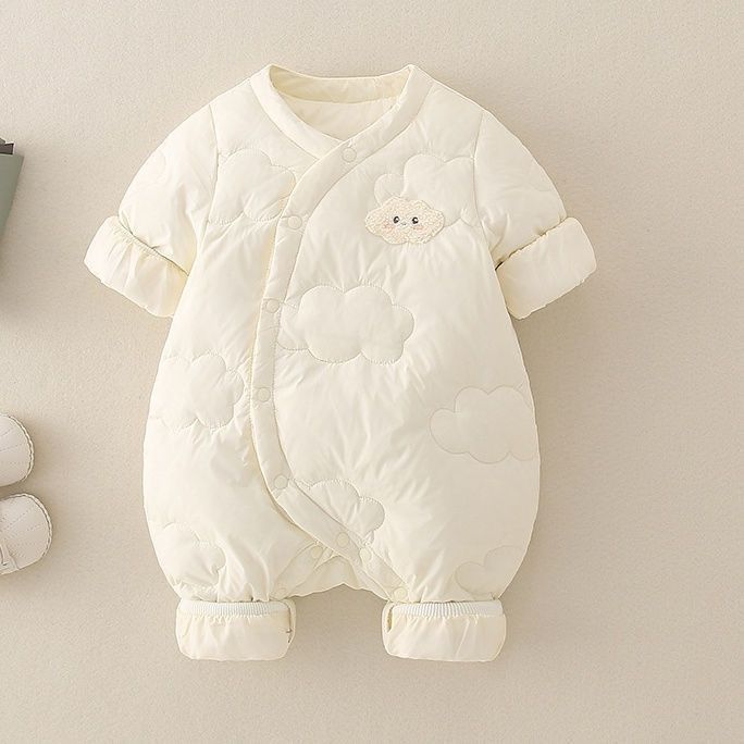 婴儿连体衣秋冬薄棉衣服宝宝夹棉爬服加厚棉服外出哈衣春秋装