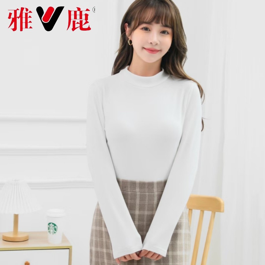 雅鹿女士男士樱花绒半高领暖肤衣常规款打底衫