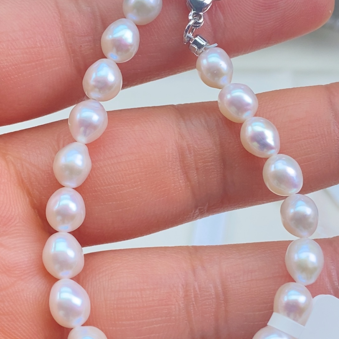 淡水珍珠6 mm小水滴手串银S925镶嵌